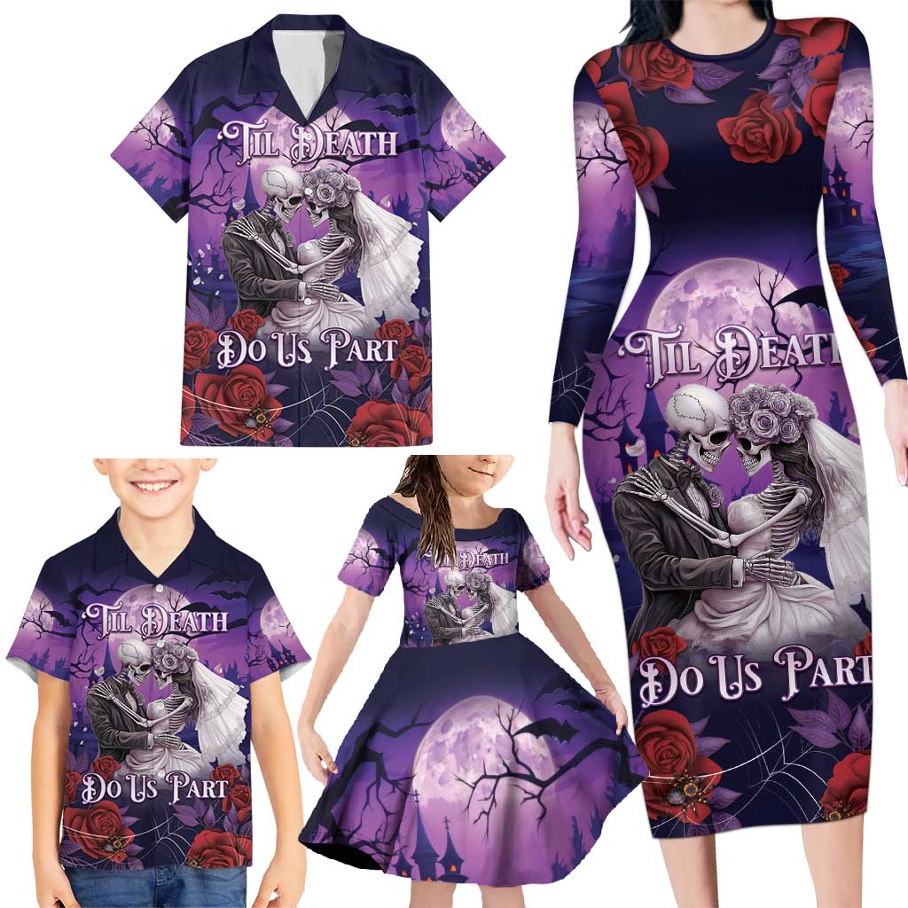 Personalised Halloween Skeleton Couple Family Matching Long Sleeve Bodycon Dress and Hawaiian Shirt Til Death Do Us Part LT05 - Wonder Print Shop