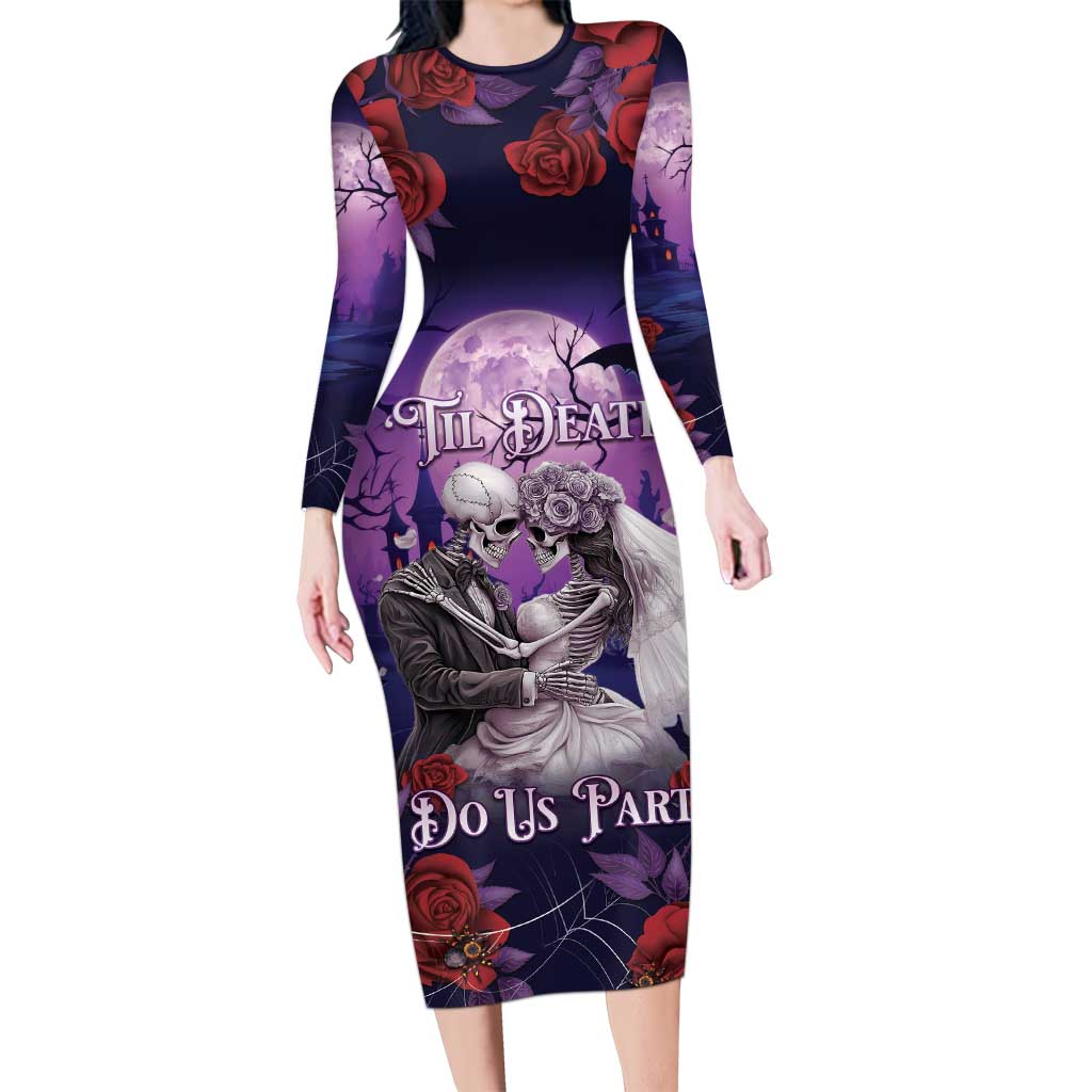 Personalised Halloween Skeleton Couple Family Matching Long Sleeve Bodycon Dress and Hawaiian Shirt Til Death Do Us Part LT05 - Wonder Print Shop