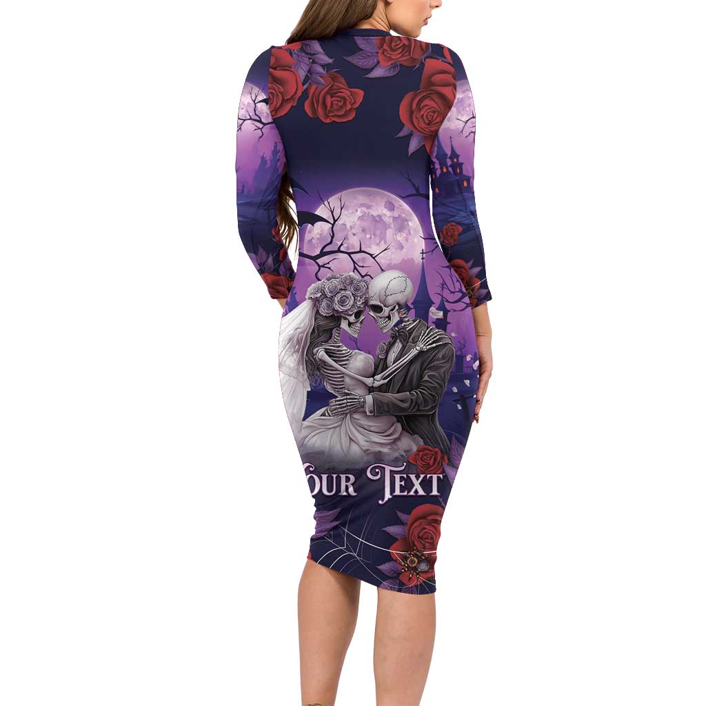 Personalised Halloween Skeleton Couple Family Matching Long Sleeve Bodycon Dress and Hawaiian Shirt Til Death Do Us Part LT05 - Wonder Print Shop