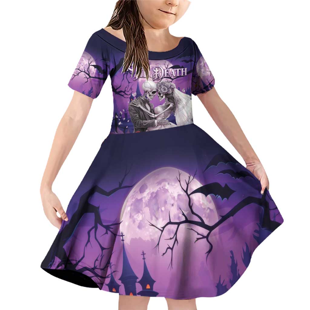Personalised Halloween Skeleton Couple Family Matching Off Shoulder Short Dress and Hawaiian Shirt Til Death Do Us Part LT05 - Wonder Print Shop