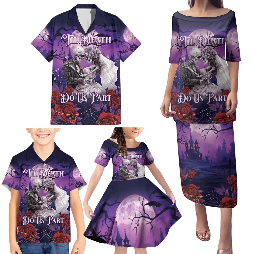 Personalised Halloween Skeleton Couple Family Matching Puletasi and Hawaiian Shirt Til Death Do Us Part LT05 - Wonder Print Shop