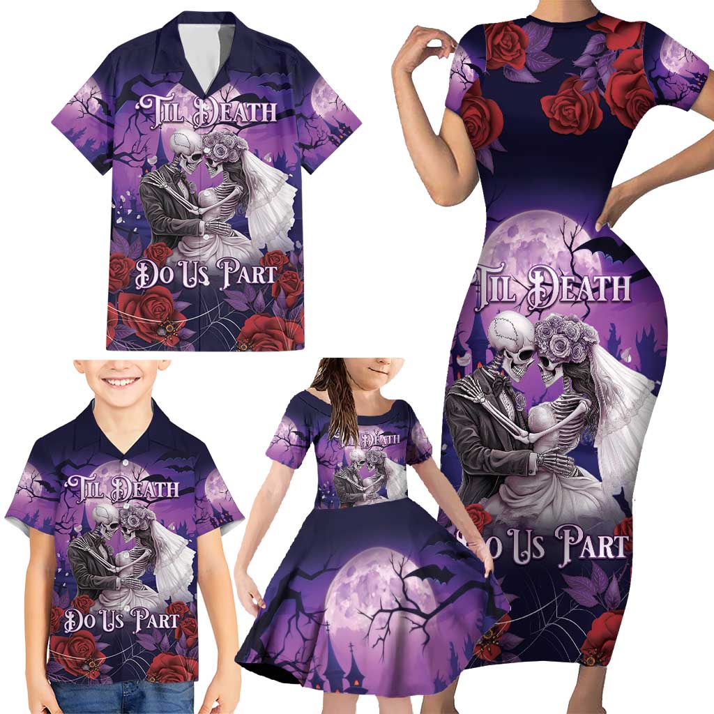 Personalised Halloween Skeleton Couple Family Matching Short Sleeve Bodycon Dress and Hawaiian Shirt Til Death Do Us Part LT05 - Wonder Print Shop