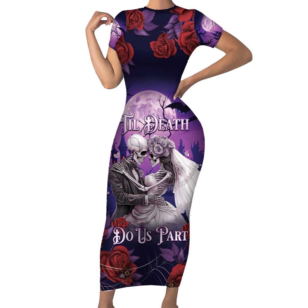 Personalised Halloween Skeleton Couple Family Matching Short Sleeve Bodycon Dress and Hawaiian Shirt Til Death Do Us Part LT05 - Wonder Print Shop