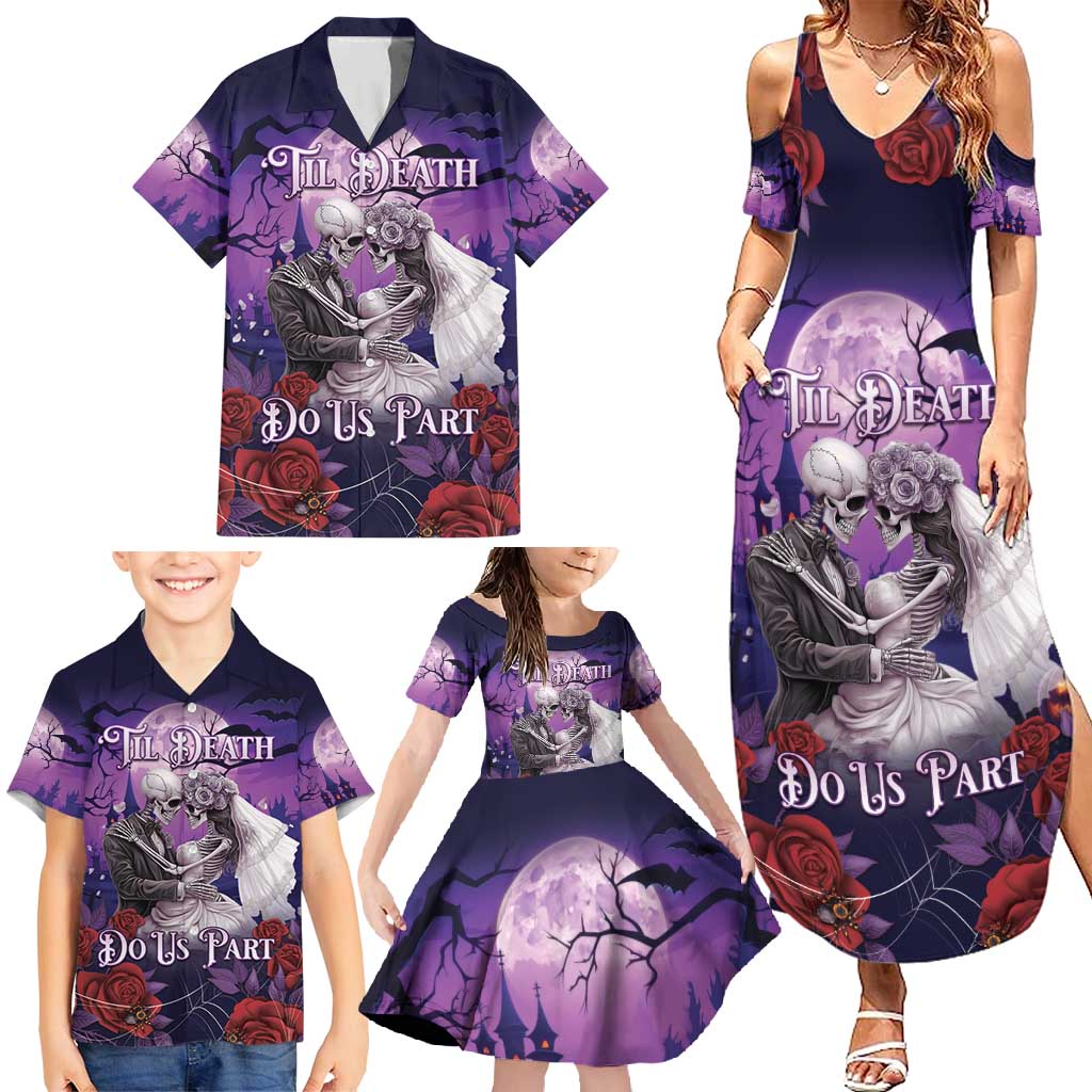 Personalised Halloween Skeleton Couple Family Matching Summer Maxi Dress and Hawaiian Shirt Til Death Do Us Part LT05 - Wonder Print Shop