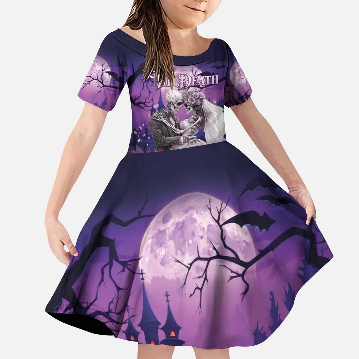 Personalised Halloween Skeleton Couple Kid Short Sleeve Dress Til Death Do Us Part LT05 - Wonder Print Shop