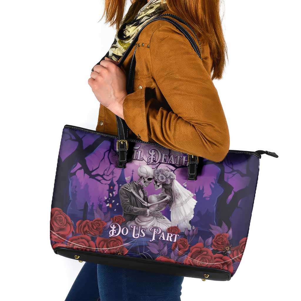Halloween Skeleton Couple Leather Tote Bag Til Death Do Us Part LT05 - Wonder Print Shop