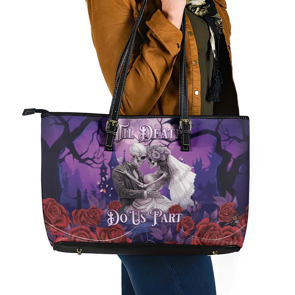 Halloween Skeleton Couple Leather Tote Bag Til Death Do Us Part LT05 - Wonder Print Shop