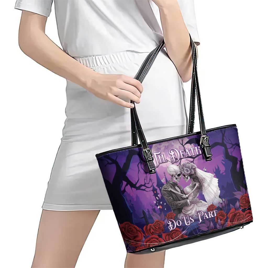 Halloween Skeleton Couple Leather Tote Bag Til Death Do Us Part LT05 - Wonder Print Shop