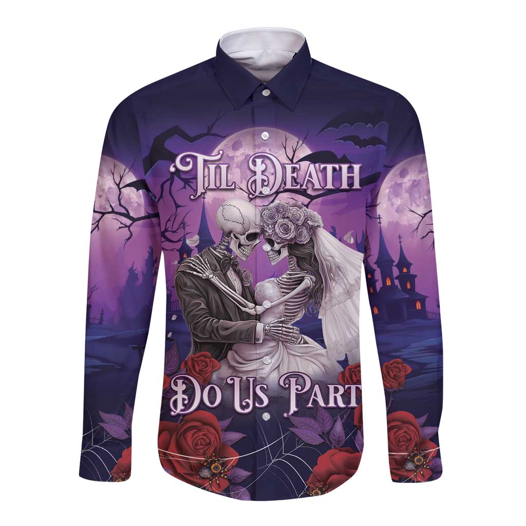 Personalised Halloween Skeleton Couple Long Sleeve Button Shirt Til Death Do Us Part LT05 - Wonder Print Shop