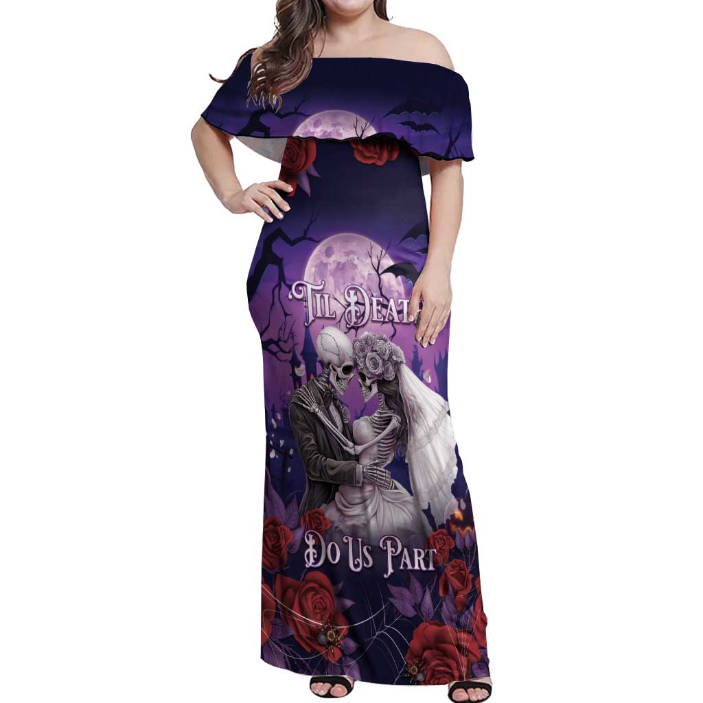 Personalised Halloween Skeleton Couple Off Shoulder Maxi Dress Til Death Do Us Part LT05 - Wonder Print Shop