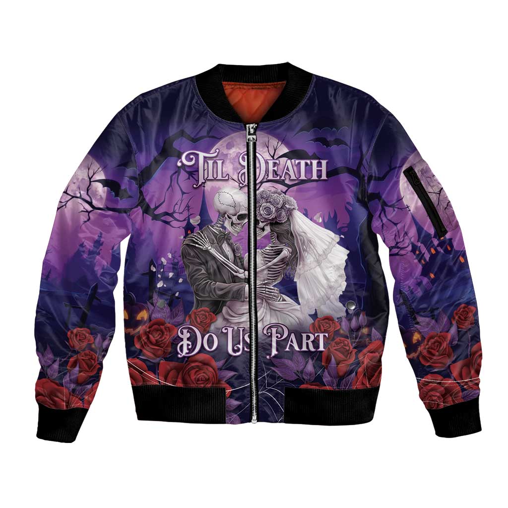 Personalised Halloween Skeleton Couple Sleeve Zip Bomber Jacket Til Death Do Us Part LT05 - Wonder Print Shop
