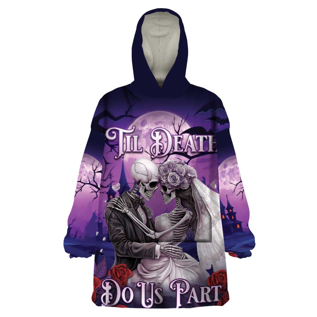 Personalised Halloween Skeleton Couple Wearable Blanket Hoodie Til Death Do Us Part LT05 - Wonder Print Shop