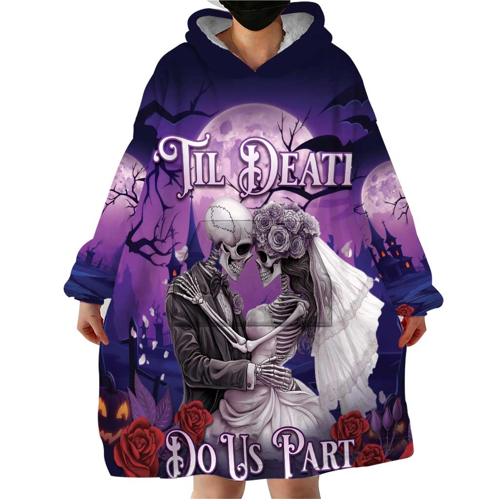 Personalised Halloween Skeleton Couple Wearable Blanket Hoodie Til Death Do Us Part LT05 - Wonder Print Shop