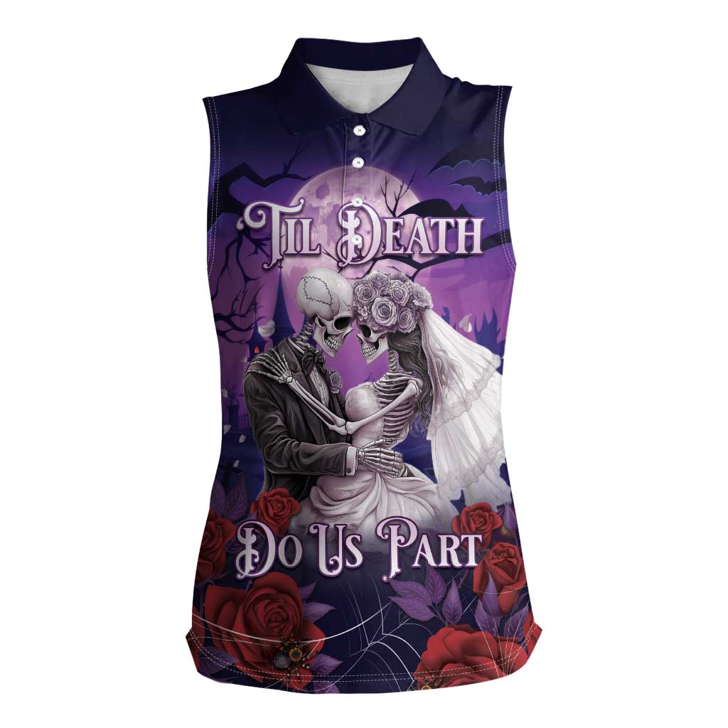 Personalised Halloween Skeleton Couple Women Sleeveless Polo Shirt Til Death Do Us Part LT05 - Wonder Print Shop