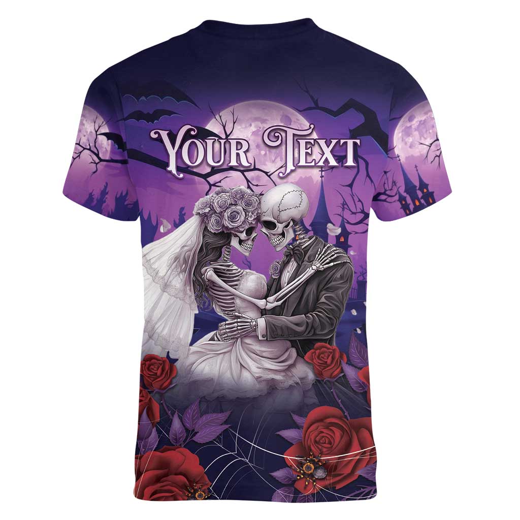 Personalised Halloween Skeleton Couple Women V-Neck T-Shirt Til Death Do Us Part LT05 - Wonder Print Shop