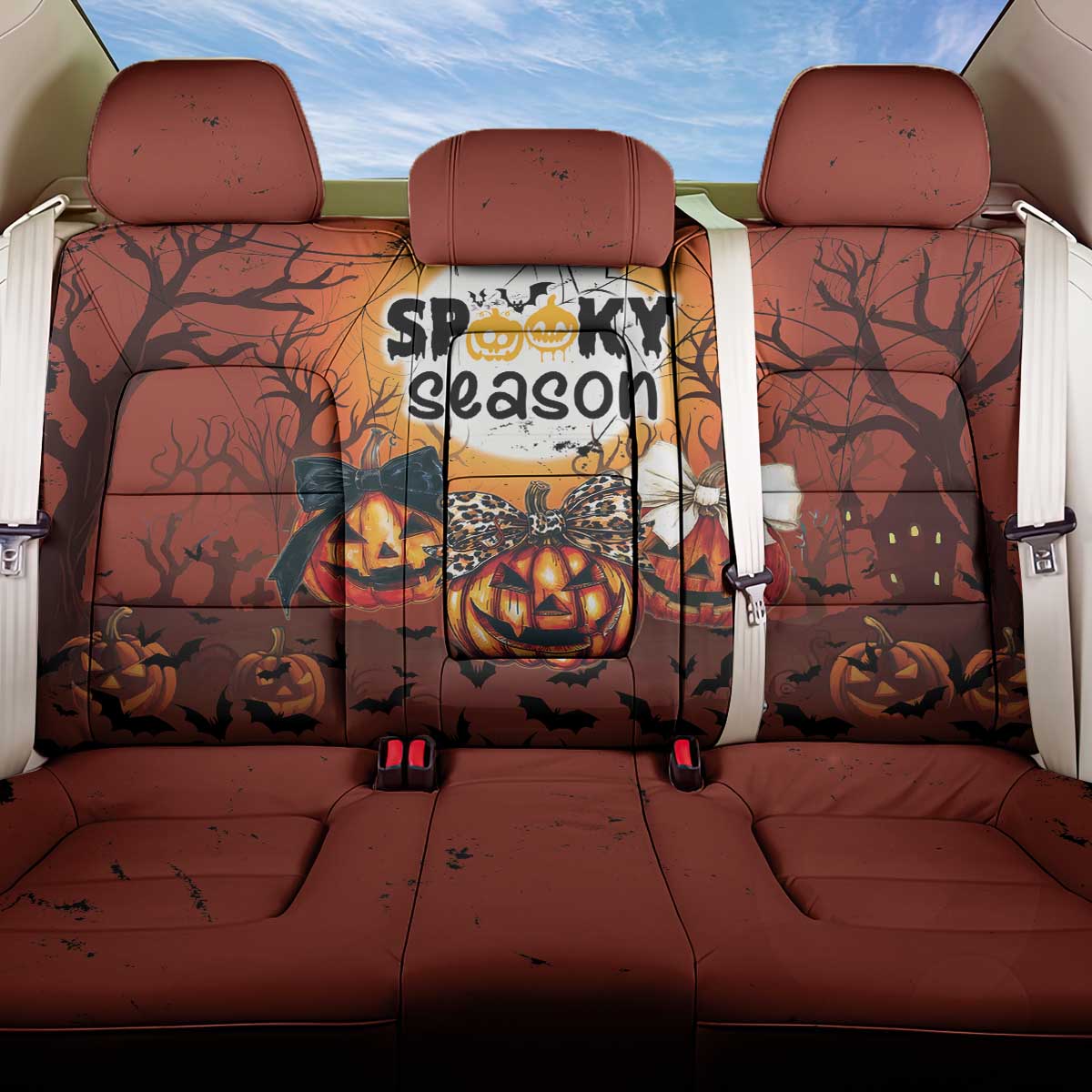 Coquette Pumpkin Halloween Back Car Seat Cover It's Spooky Season LT05 - Wonder Print Shop