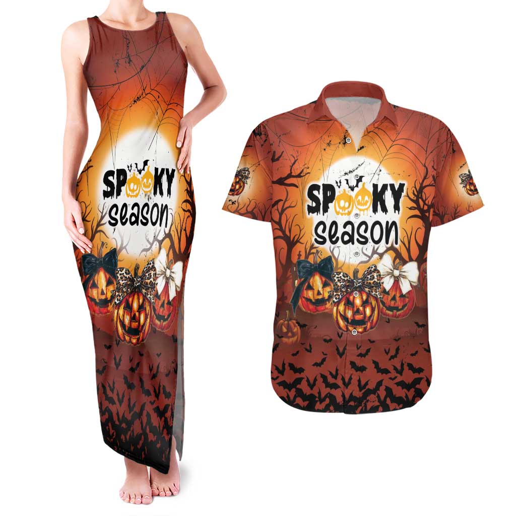 Coquette Pumpkin Halloween Couples Matching Tank Maxi Dress and Hawaiian Shirt It's Spooky Season LT05 - Wonder Print Shop