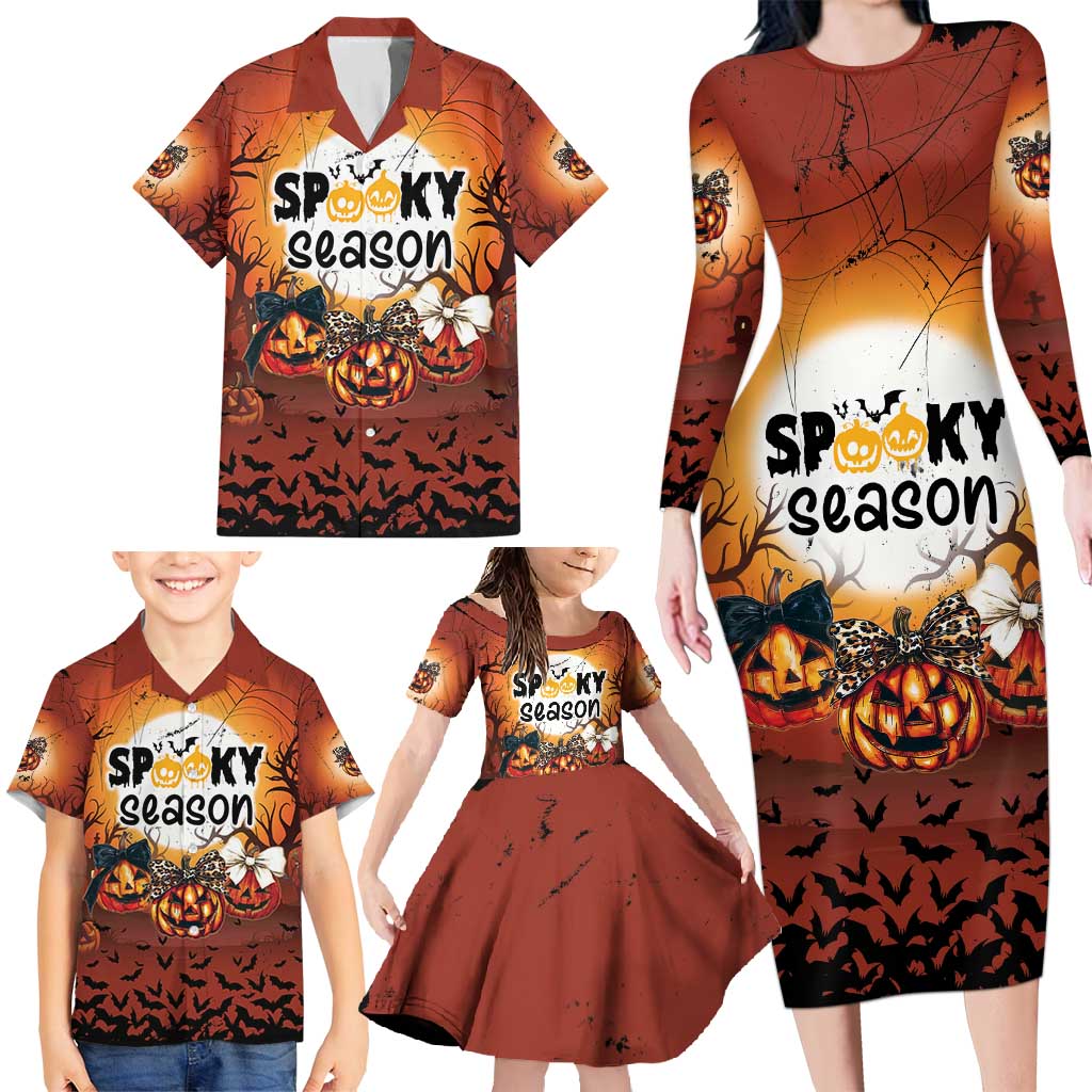 Coquette Pumpkin Halloween Family Matching Long Sleeve Bodycon Dress and Hawaiian Shirt It's Spooky Season LT05 - Wonder Print Shop