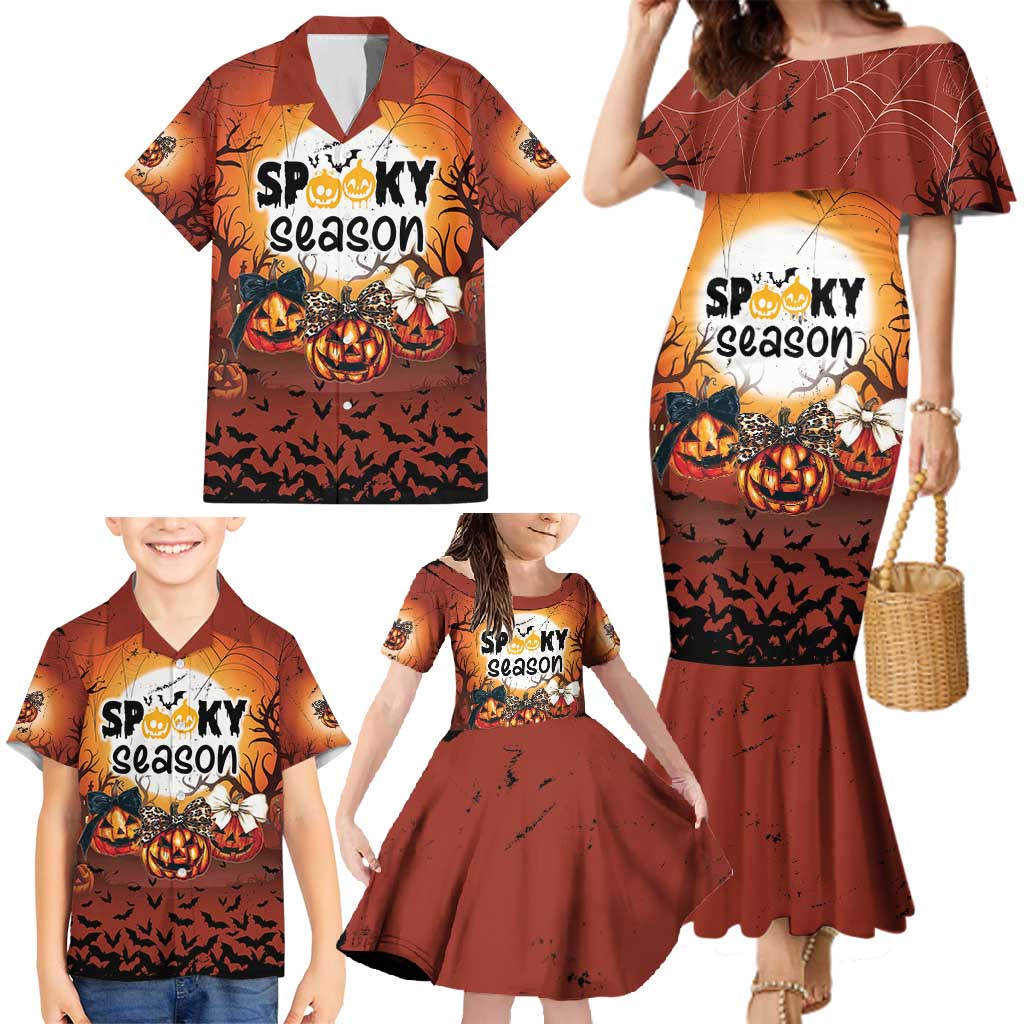 Coquette Pumpkin Halloween Family Matching Mermaid Dress and Hawaiian Shirt It's Spooky Season LT05 - Wonder Print Shop
