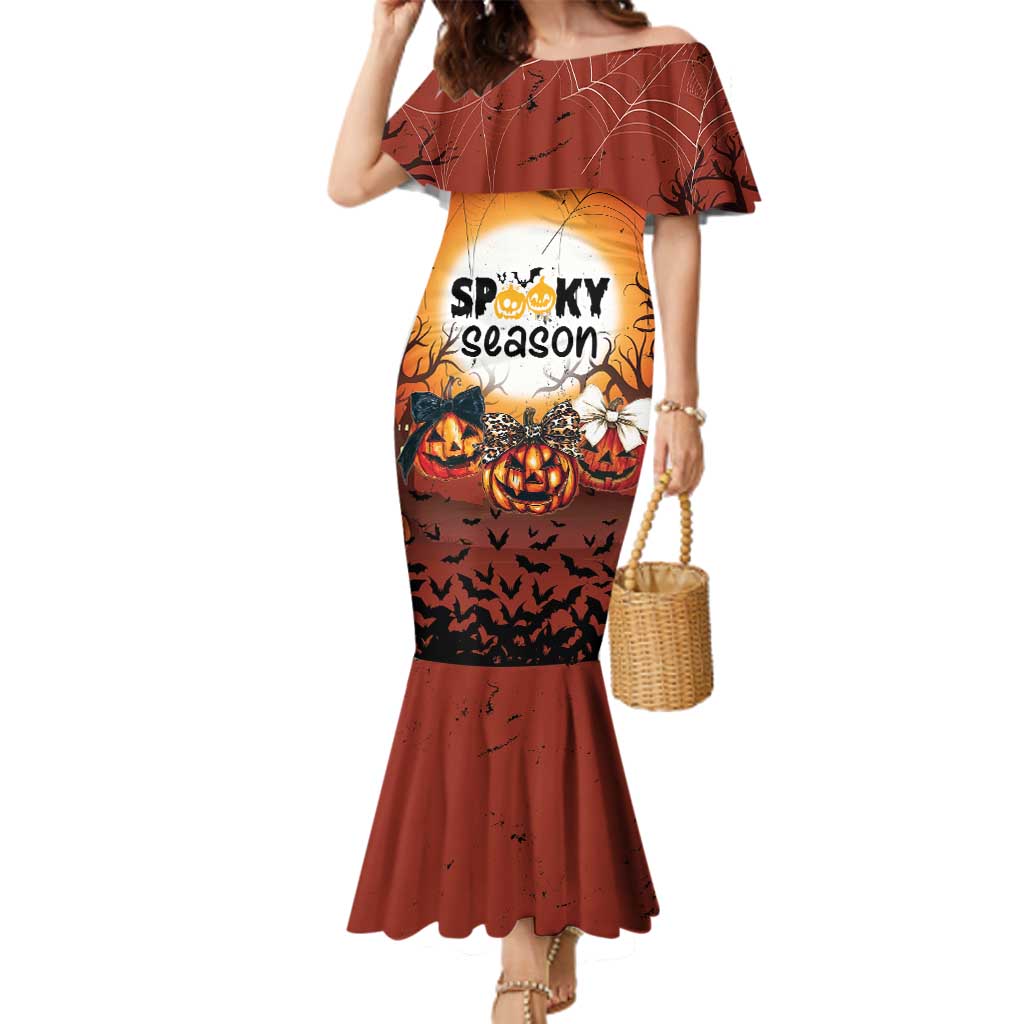 Coquette Pumpkin Halloween Family Matching Mermaid Dress and Hawaiian Shirt It's Spooky Season LT05 - Wonder Print Shop