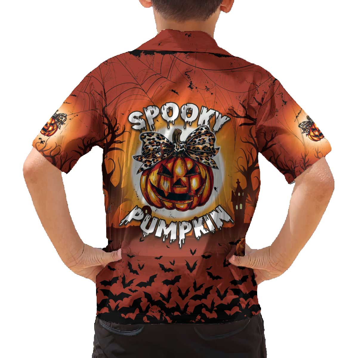 Coquette Pumpkin Halloween Family Matching Off The Shoulder Long Sleeve Dress and Hawaiian Shirt It's Spooky Season LT05 - Wonder Print Shop