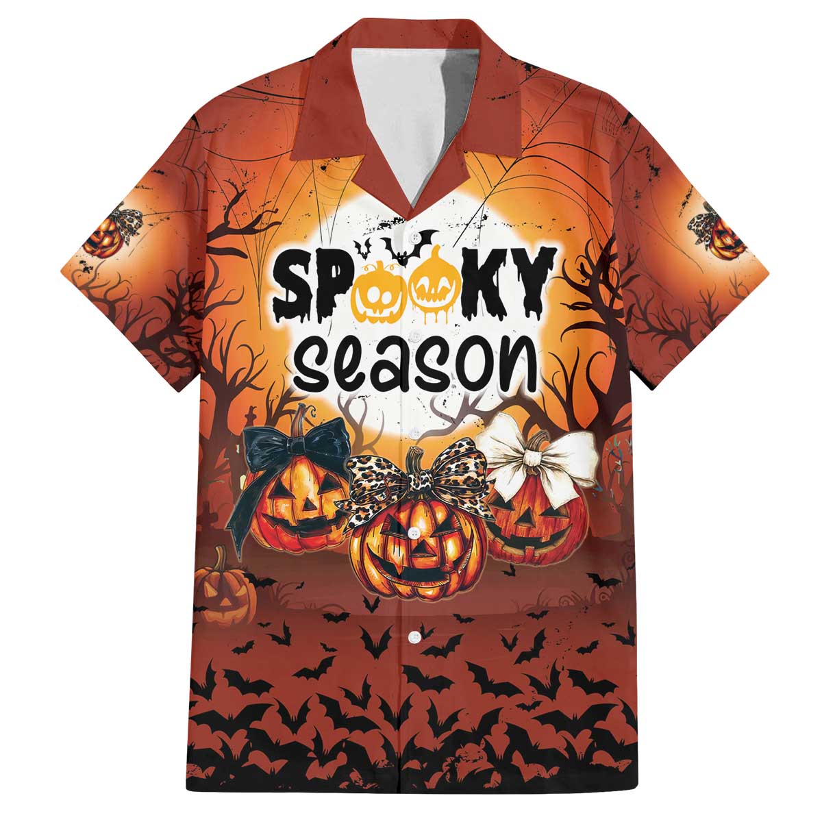Coquette Pumpkin Halloween Family Matching Off The Shoulder Long Sleeve Dress and Hawaiian Shirt It's Spooky Season LT05 - Wonder Print Shop