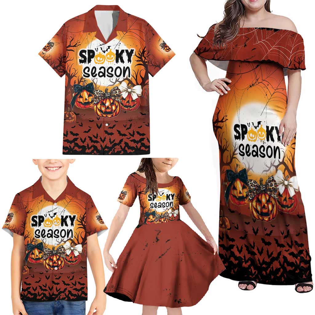 Coquette Pumpkin Halloween Family Matching Off Shoulder Maxi Dress and Hawaiian Shirt It's Spooky Season LT05 - Wonder Print Shop