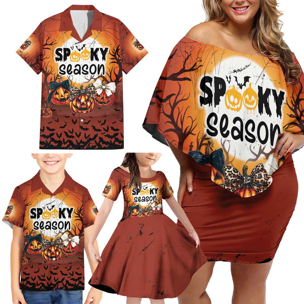 Coquette Pumpkin Halloween Family Matching Off Shoulder Short Dress and Hawaiian Shirt It's Spooky Season LT05 - Wonder Print Shop