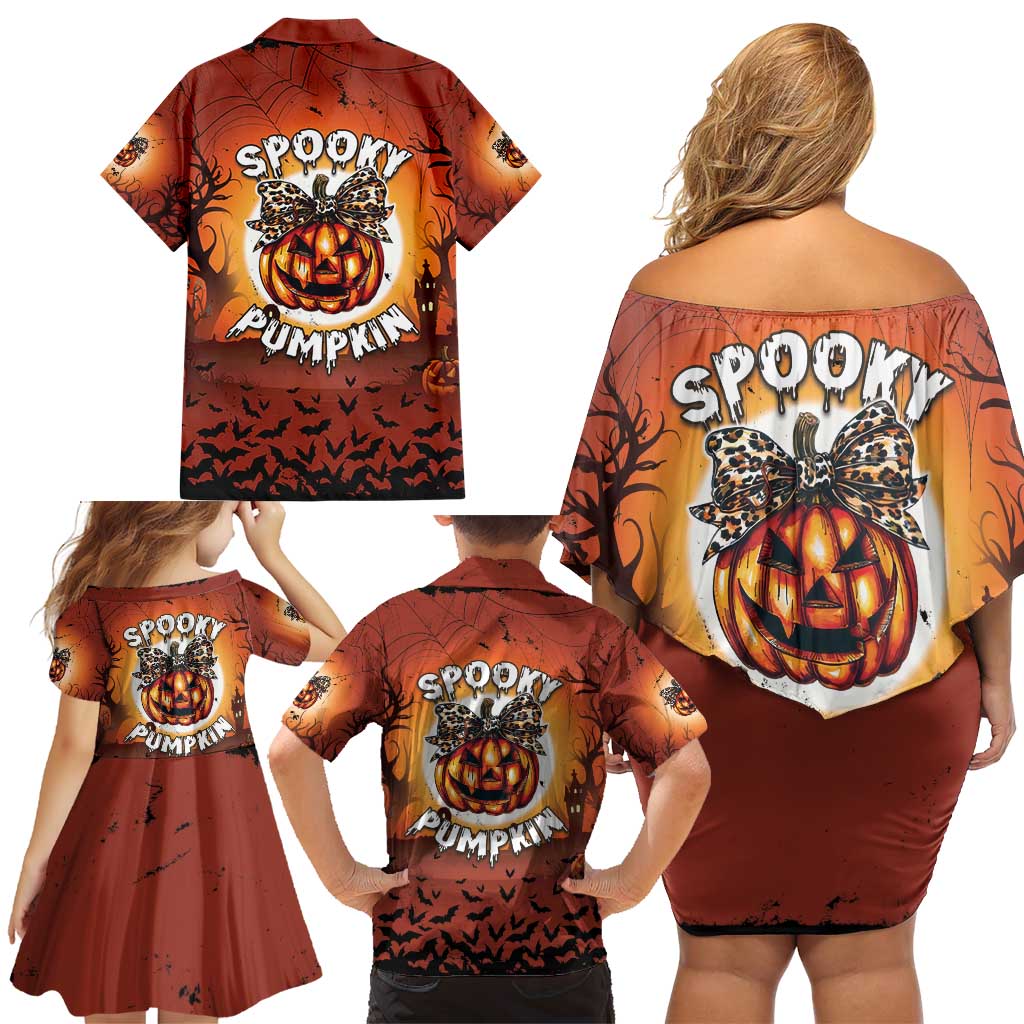 Coquette Pumpkin Halloween Family Matching Off Shoulder Short Dress and Hawaiian Shirt It's Spooky Season LT05 - Wonder Print Shop