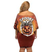 Coquette Pumpkin Halloween Family Matching Off Shoulder Short Dress and Hawaiian Shirt It's Spooky Season LT05 - Wonder Print Shop