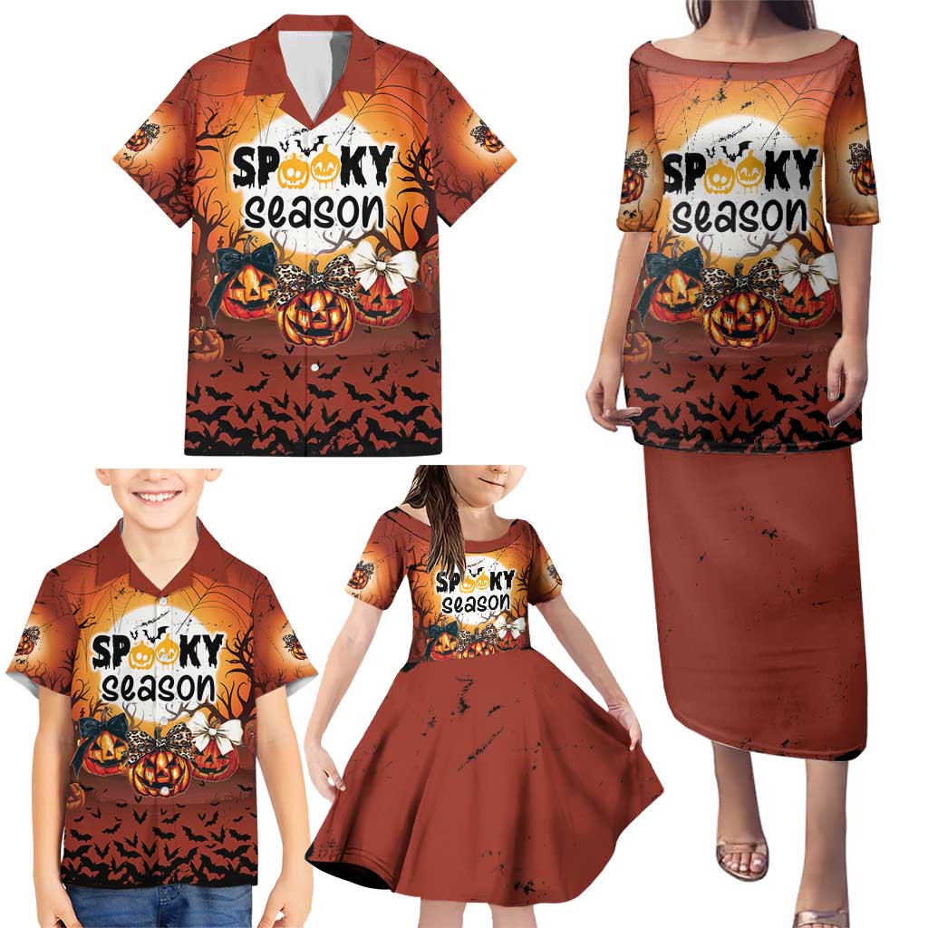 Coquette Pumpkin Halloween Family Matching Puletasi and Hawaiian Shirt It's Spooky Season LT05 - Wonder Print Shop