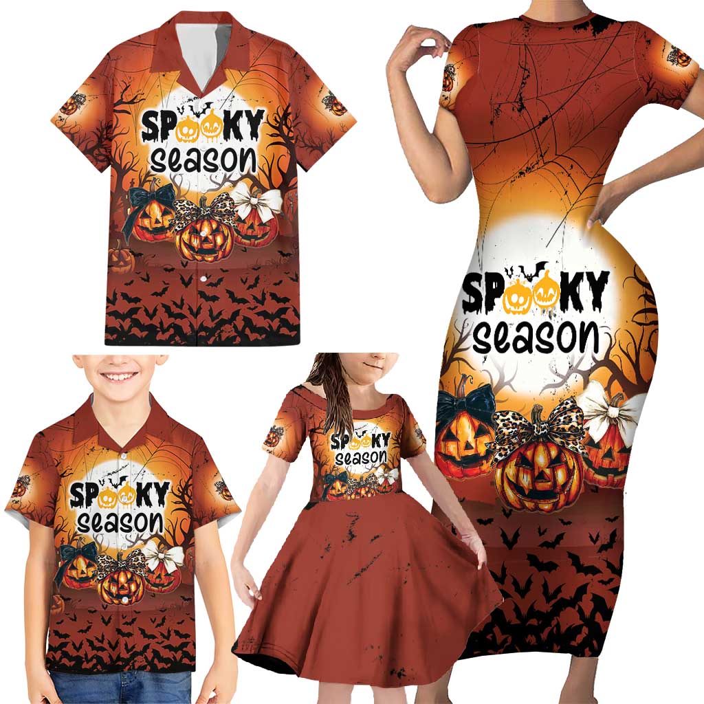 Coquette Pumpkin Halloween Family Matching Short Sleeve Bodycon Dress and Hawaiian Shirt It's Spooky Season LT05 - Wonder Print Shop