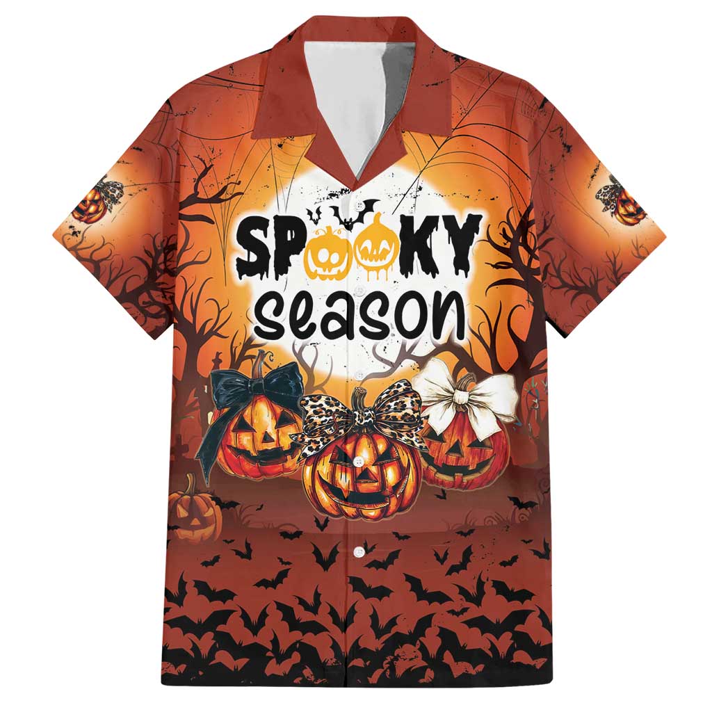 Coquette Pumpkin Halloween Family Matching Short Sleeve Bodycon Dress and Hawaiian Shirt It's Spooky Season LT05 - Wonder Print Shop