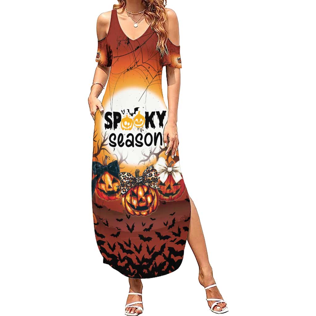 Coquette Pumpkin Halloween Family Matching Summer Maxi Dress and Hawaiian Shirt It's Spooky Season LT05 - Wonder Print Shop