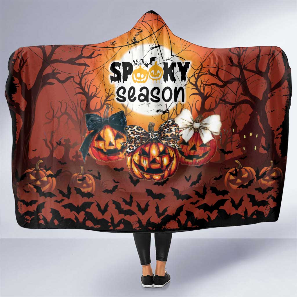 Coquette Pumpkin Halloween Hooded Blanket It's Spooky Season