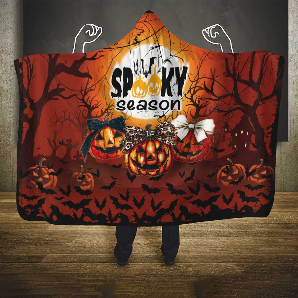 Coquette Pumpkin Halloween Hooded Blanket It's Spooky Season