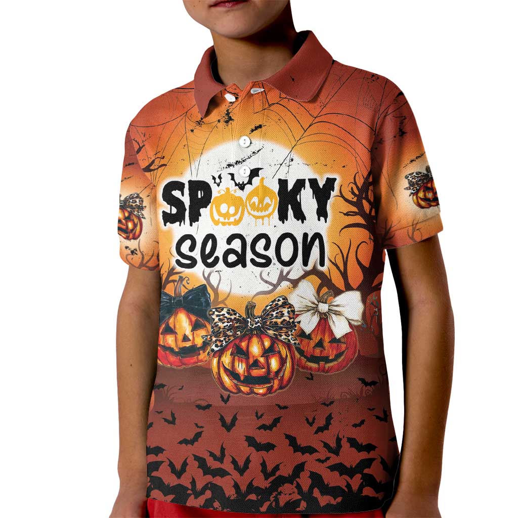 Coquette Pumpkin Halloween Kid Polo Shirt It's Spooky Season LT05 - Wonder Print Shop