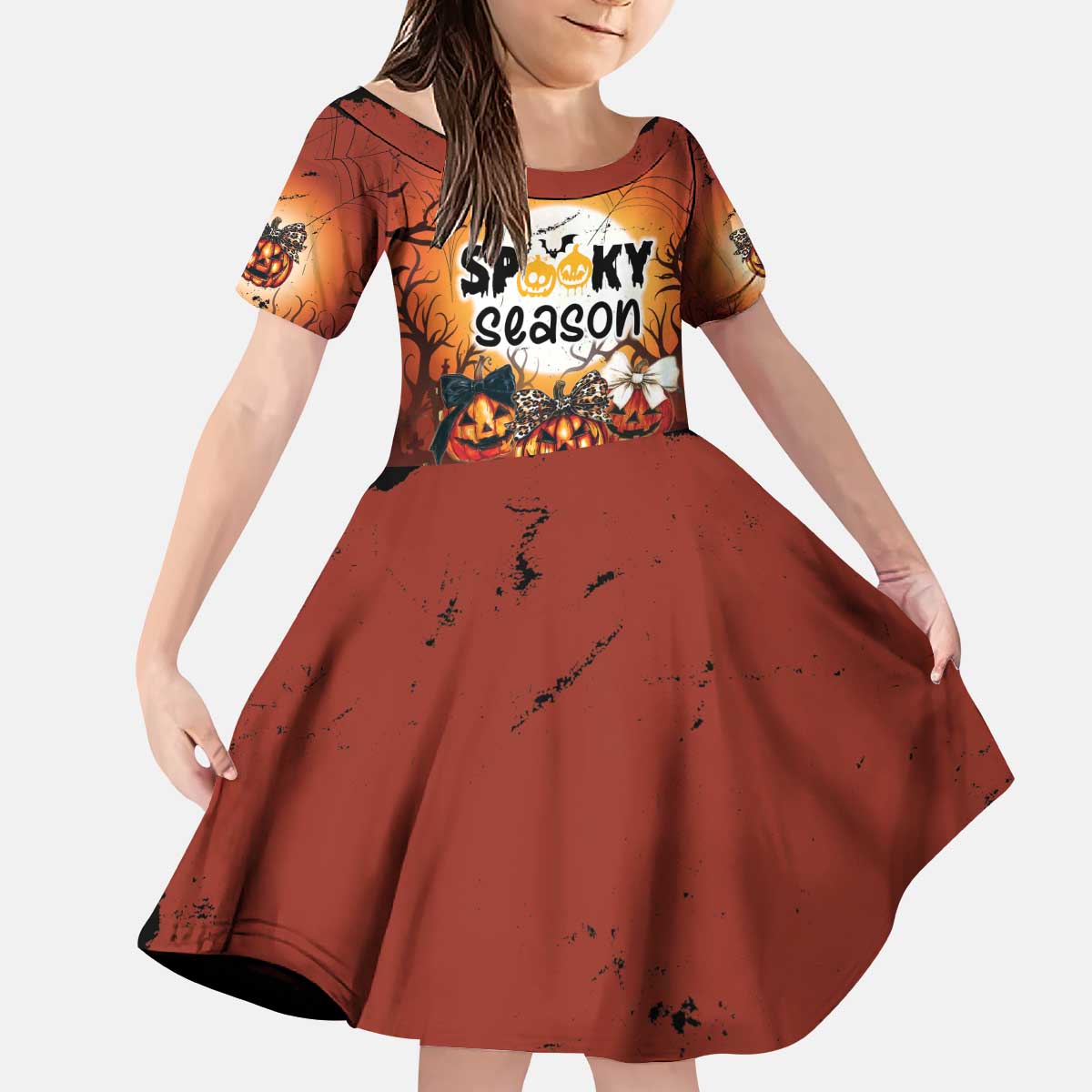 Coquette Pumpkin Halloween Kid Short Sleeve Dress It's Spooky Season LT05 - Wonder Print Shop