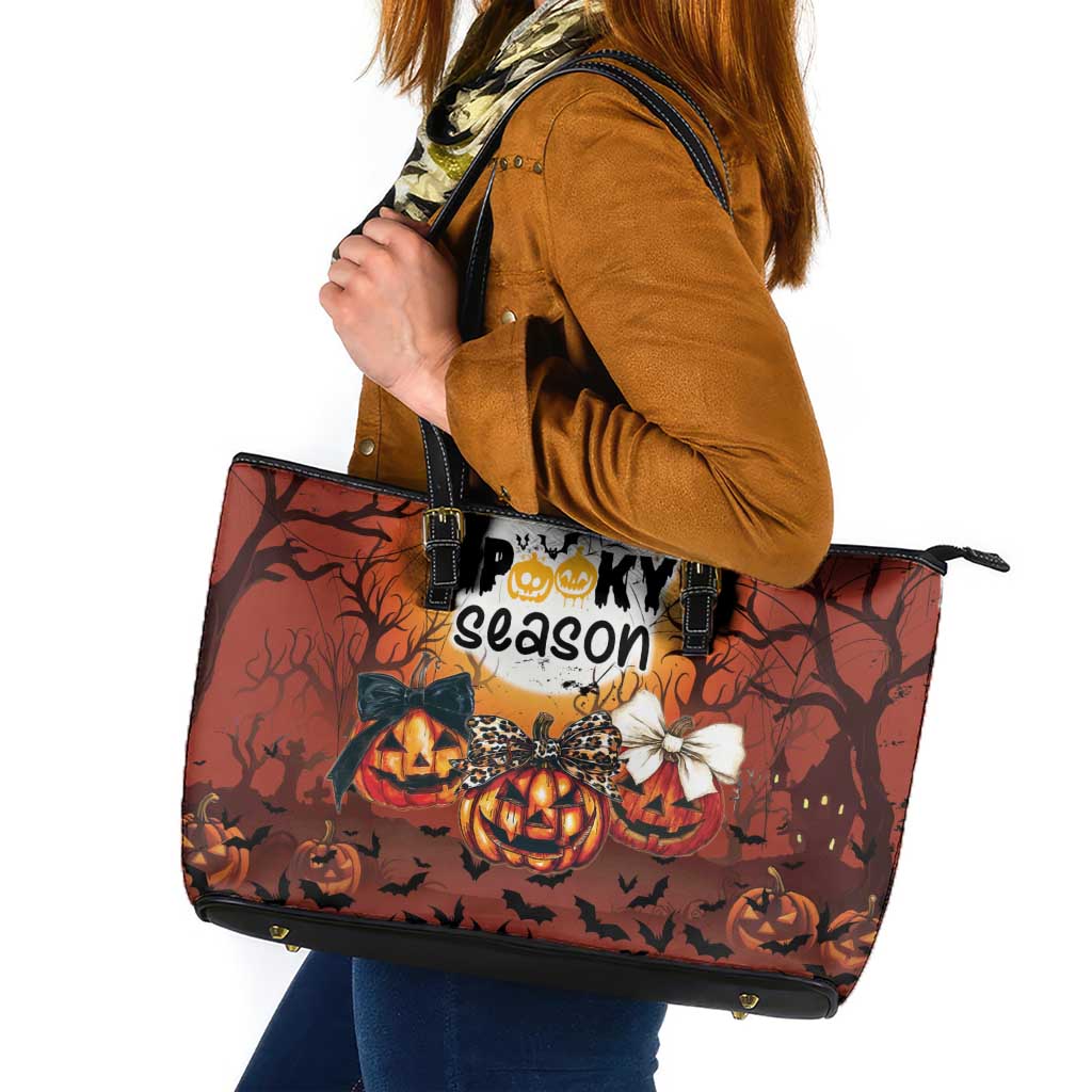 Coquette Pumpkin Halloween Leather Tote Bag It's Spooky Season LT05 - Wonder Print Shop