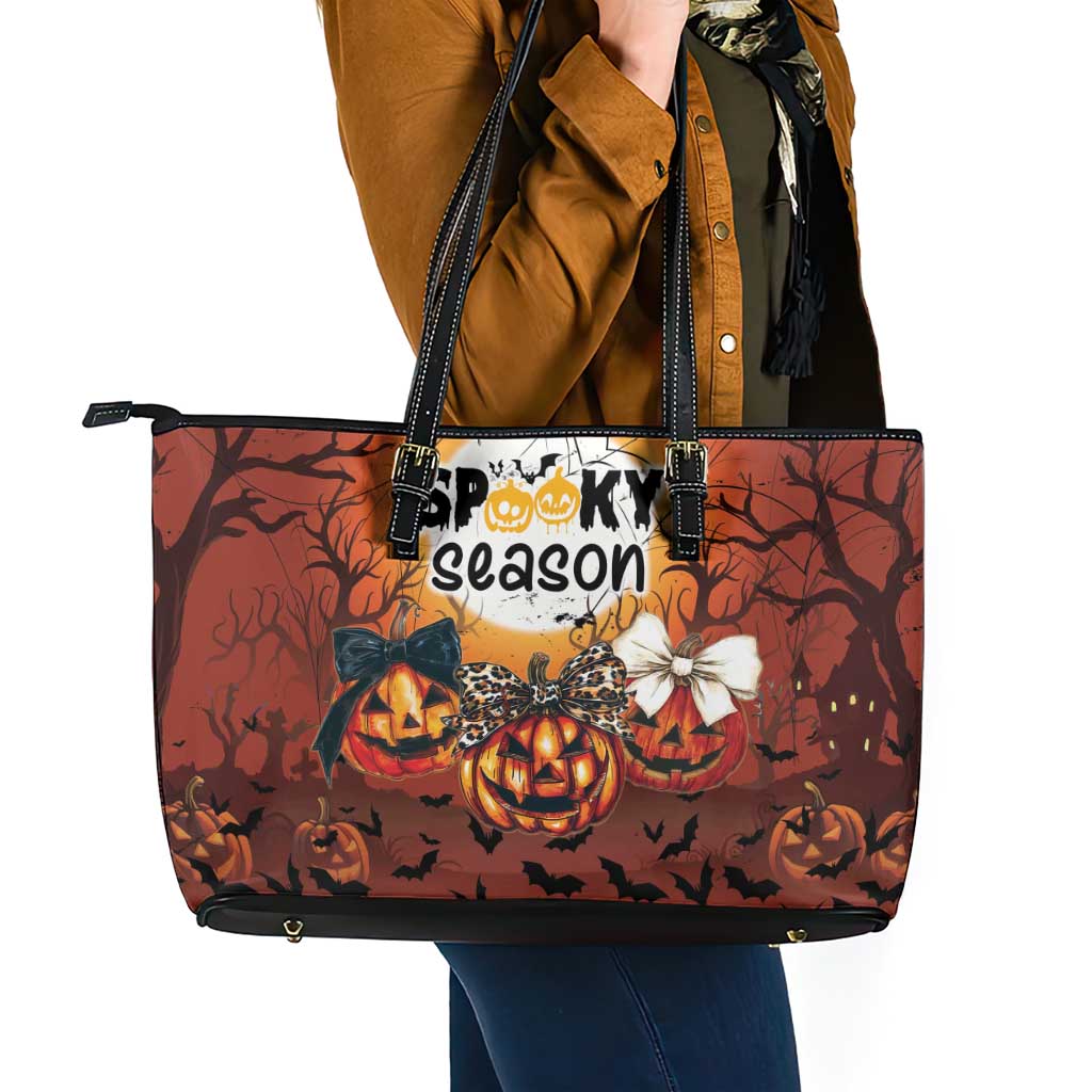 Coquette Pumpkin Halloween Leather Tote Bag It's Spooky Season LT05 - Wonder Print Shop