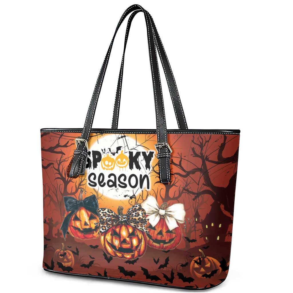 Coquette Pumpkin Halloween Leather Tote Bag It's Spooky Season LT05 - Wonder Print Shop
