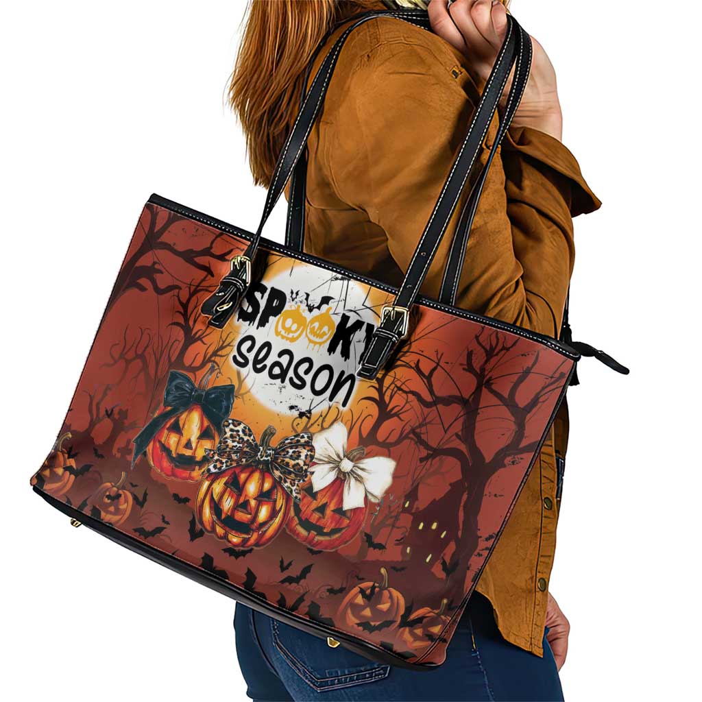 Coquette Pumpkin Halloween Leather Tote Bag It's Spooky Season LT05 - Wonder Print Shop