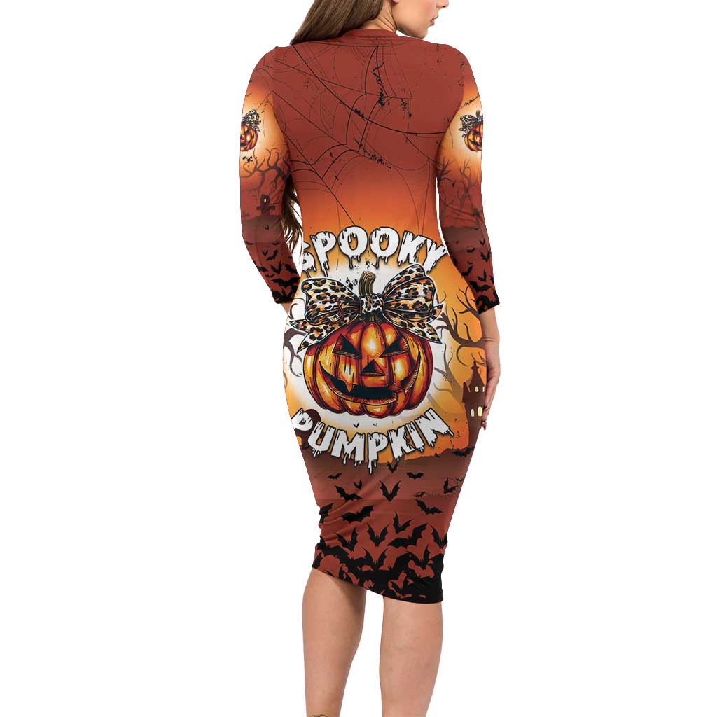 Coquette Pumpkin Halloween Long Sleeve Bodycon Dress It's Spooky Season LT05 - Wonder Print Shop