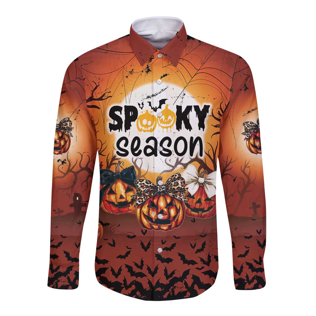 Coquette Pumpkin Halloween Long Sleeve Button Shirt It's Spooky Season LT05 - Wonder Print Shop
