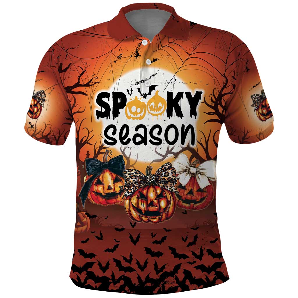 Coquette Pumpkin Halloween Polo Shirt It's Spooky Season LT05 - Wonder Print Shop