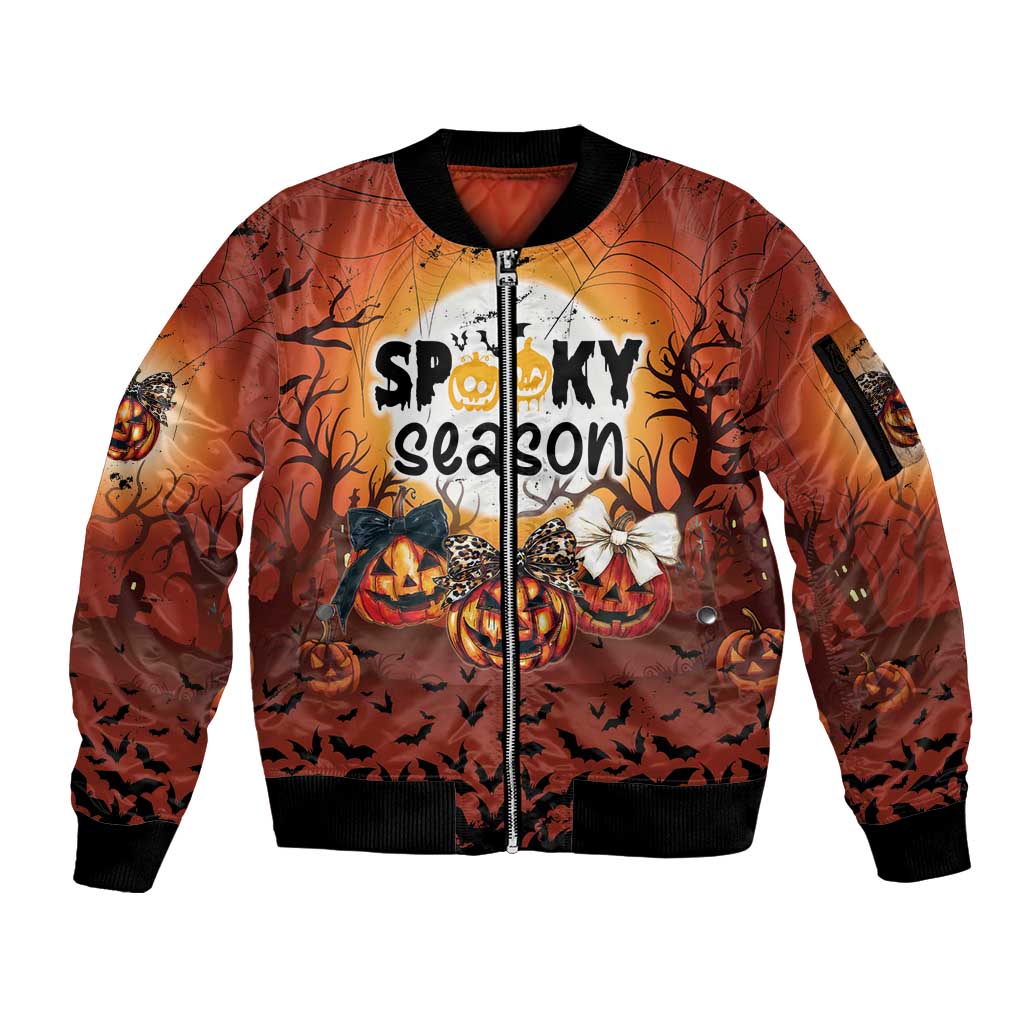 Coquette Pumpkin Halloween Sleeve Zip Bomber Jacket It's Spooky Season LT05 - Wonder Print Shop