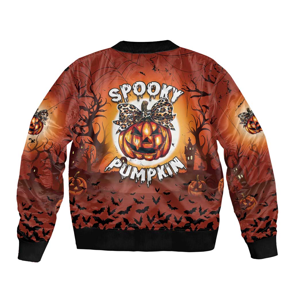 Coquette Pumpkin Halloween Sleeve Zip Bomber Jacket It's Spooky Season LT05 - Wonder Print Shop