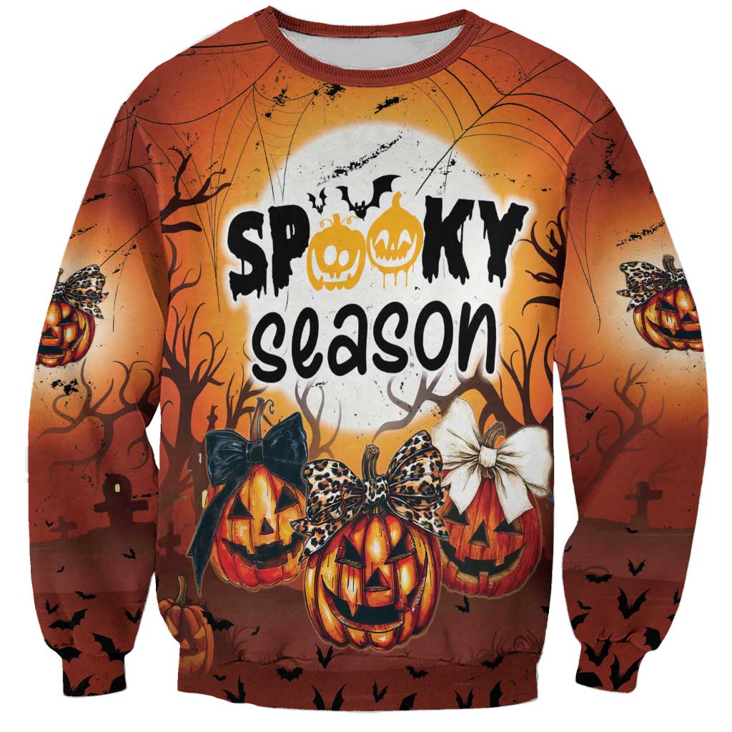 Coquette Pumpkin Halloween Sweatshirt It's Spooky Season LT05 - Wonder Print Shop