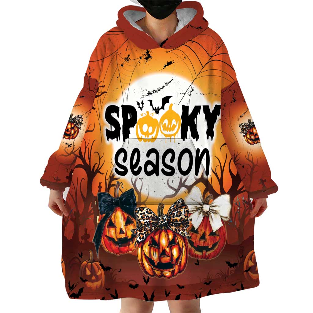 Coquette Pumpkin Halloween Wearable Blanket Hoodie It's Spooky Season LT05 - Wonder Print Shop