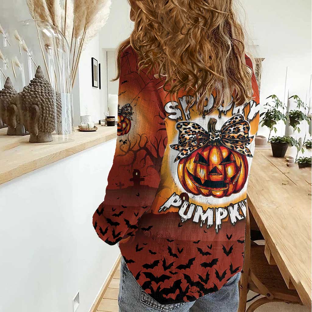 Coquette Pumpkin Halloween Women Casual Shirt It's Spooky Season LT05 - Wonder Print Shop